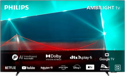 Philips OLED TV 65OLED718/12, Google TV, 120 Hz,G-sync, VRR, FreeSync, 164 cm (65"), TV with Ambilight technology on 3 sides, P5 Perfect Picture Engine, Dolby Atmos sound.