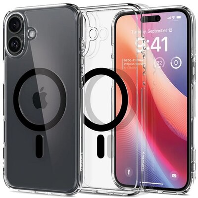 SPIGEN ULTRA HYBRID MAG műanyag telefonvédő (ütésállóság, légpárnás keret, MagSafe) FEKETE Apple iPhone 16