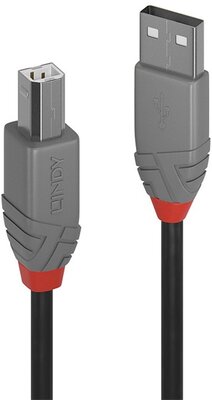 LINDY Kábel USB 2.0 A - B Anthra Line, M/M 2m, fekete