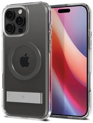 SPIGEN ULTRA HYBRID S műanyag telefonvédő (ütésállóság, légpárnás keret, kitámasztó, MagSafe) SÖTÉTSZÜRKEApple iPhone 16 Pro