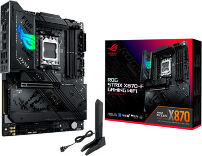 ASUS ROG STRIX X870-F GAMING WIFI AM5 ATX gaming MB - AMD X870 4xDIMM DDR5 4xM.2 2xSATA PCIe 5.0 2.5Gb Ethernet WiFi 7 + Bluetooth 1xDisplayPort 1xHDMI 2xUSB4 40Gbps ports (USB Type-C) with Aura Sync