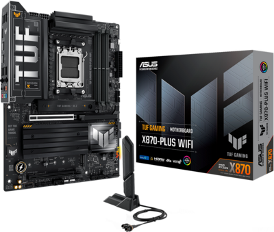 ASUS TUF GAMING X870-PLUS WIFI AM5 ATX gaming MB - AMD X870 4xDIMM DDR5 4xM.2 2xSATA PCIe 5.0 2.5Gb Ethernet WiFi 7 + Bluetooth 1xHDMI 2xUSB4 40Gbps ports (USB Type-C) with Aura Sync