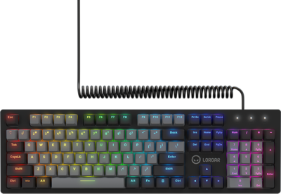 LORGAR Azar 514, Wired mechanical gaming keyboard, RGB backlight, 1680000 colour variations, 18 modes, keys number: 104, 50M clicks, linear dream switches, spring cable up to 3.4m, ABS plastic+metal, magnetic cover, 450*136*39mm, 1.17kg, black, EN la