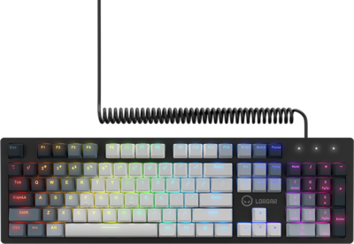 LORGAR Azar 514, Wired mechanical gaming keyboard, RGB backlight, 1680000 colour variations, 18 modes, keys number: 104, 50M clicks, linear dream switches, spring cable up to 3.4m, ABS plastic+metal, magnetic cover, 450*136*39mm, 1.17kg, white, EN la