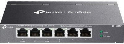 TP-Link Switch PoE - DS106GPP (6 port 1Gbps; 3x at PoE+ port ; 1x bt PoE++ port; 64W)