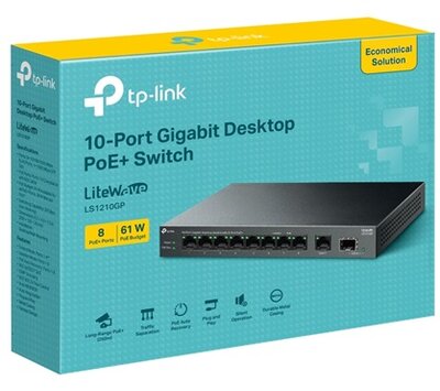 TP-LINK Switch 10x1000Mbps (8xPOE+) Fémházas Asztali, LS1210GP