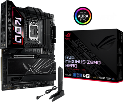 Asus Alaplap - Intel ROG MAXIMUS Z890 HERO LGA1851 (Z890, ATX, 4xDDR5 9200+MHz, 4xSATA3, 6xM.2, HDMI+2xThunderbolt)