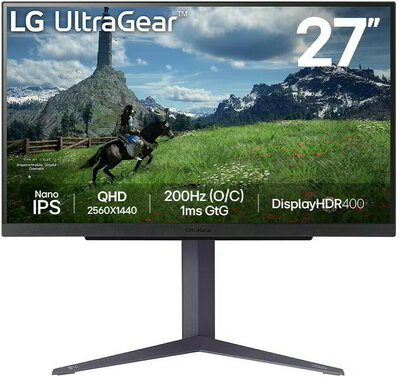 LG Monitor 27" Gamer - 27GS85Q-B (IPS; 16:9; 2560x1440; 200Hz; 1ms; 400cd; HDMIx2; DP; USB; G-Sync; Freesync, HDR400)