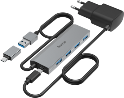 Hama USB HUB - 200138 (4xUSB 3.2, 1xUSB-C 5GB/s, USB-C adapter, tápegység)