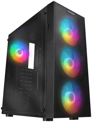 Everest Számítógépház - FACED V1 (fekete; üveg; ATX; alsó táp; 4x120mm LED; 1xUSB3.0 + 2xUSB2.0)