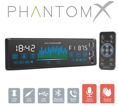 Mnc 39752 FEJEGYSÉG "PHANTOMX" - 1 DIN - 4 X 50 W - GESZTUSVERZÉLÉS - BT - MP3 - AUX - USB