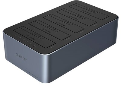 Orico HDD/SSD Dokkoló - ORICO-6656C3-C-EU-GY-BP (5x3,5" HDD, USB-C to USB-A, Klón funkció, Max.: 100TB, fekete)