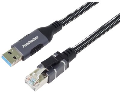 PREMIUMCORD Kábel USB-A 3.2 - LAN RJ45, 10/100/1000, 3m, fekete