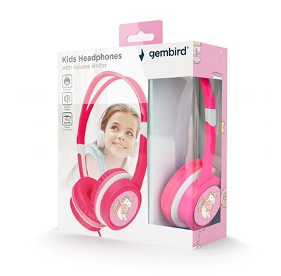 GEMBIRD Headset, Jack, Gyerek fejhallgató hangerő-szabályozóval, rózsaszín/pink