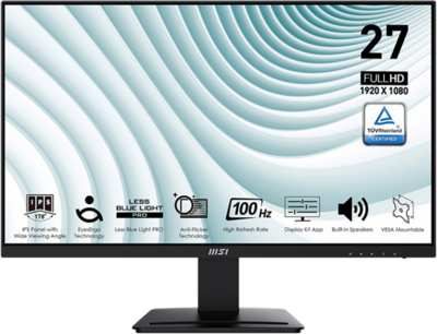 MSI Monitor Business PRO MP273A 27" FHD 1920x1080, IPS 16:9 100Hz, 1ms, 1000:1, HDMI, DP, VGA, Black