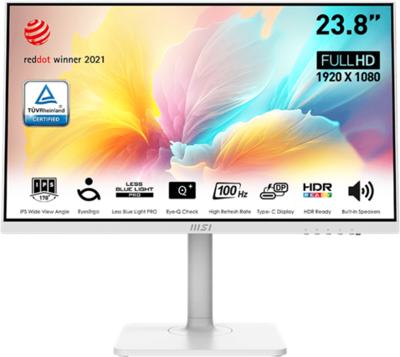 MSI Monitor Business Modern MD2412PW 23,8" FHD, 1920x1080, IPS, 100Hz, 1000:1 CR, 300cd/m2, 1ms, HDMI, USB-C, White