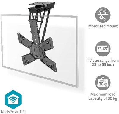 Nedis TVCM5850BK nedis tvcm5850bk motoros mennyezeti / plafon tv / monitor állvány / tartó konzol, 23-65", dönthető, forgatható, wifi