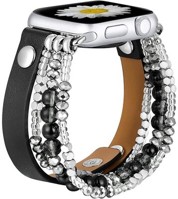 Mybandz 13457 apple watch gyöngyös bőróraszíj- fekete /40/41 és 42 mm