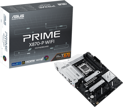 ASUS PRIME X870-P WIFI AM5 ATX MB - AMD X870 4xDIMM DDR5 4xM.2 2xSATA PCIe 5.0 2.5Gb Ethernet WiFi 7 + Bluetooth 1xHDMI 2xUSB4 40Gbps ports (USB Type-C) with Aura Sync
