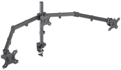 Manhattan asztali állvány - Dupla karos, 3db monitor részére (max.VESA:75x75, 13"-27"-ig, 7kg, fekete)