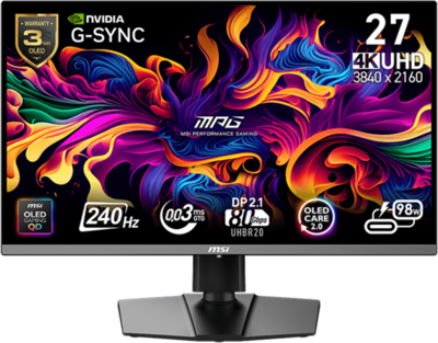 MSI Monitor GAMING MPG 272URX QD-OLED 26,5" UHD 3840x2160, 240Hz, 150000:1 CR, 250cd/m2, 0,03ms, 2x HDMI, DP, USB-C