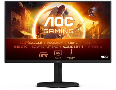 AOC Gaming 310Hz IPS monitor 24,5" 25G4SXU, 1920x1080, 16:9, 400cd/m2, 0,3ms, HDMIx2/DisplayPort/USBx4