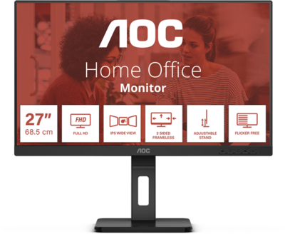 AOC IPS monitor 27" 27E3QAF, 1920x1080, 16:9, 300cd/m2, 4ms, HDMI/DisplayPort/VGA, Pivot, hangszóró