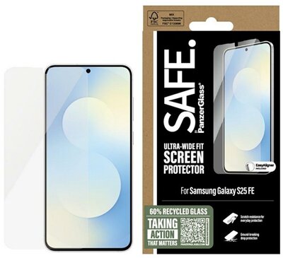 PANZERGLASS SAFE ULTRA-WIDE FIT képernyővédő üveg (3D, extra karcálló, ütésállóság + segédkeret) ÁTLÁTSZÓ Samsung Galaxy S25 FE (SM-S731)