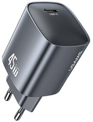 USAMS T66 hálózati töltő Type-C aljzat (45W, GaN, PD gyorstöltő) SÖTÉTSZÜRKE
