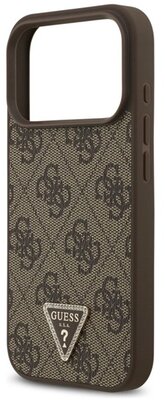 GUESS LEATHER 4G TRIANGLE STRASS MAGSAFE szilikon telefonvédő (bőr hatású hátlap, MagSafe) SÖTÉTBARNA Apple iPhone 17 Pro