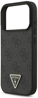 GUESS LEATHER 4G TRIANGLE STRASS MAGSAFE szilikon telefonvédő (bőr hatású hátlap, MagSafe) FEKETE Apple iPhone 17 Pro