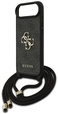 GUESS 4G BIG LOGO CORD STAP CROSSBODY műanyag telefonvédő (ütésállóság, bőr hatású hátlap + vállpánt) FEKETE Apple iPhone Air