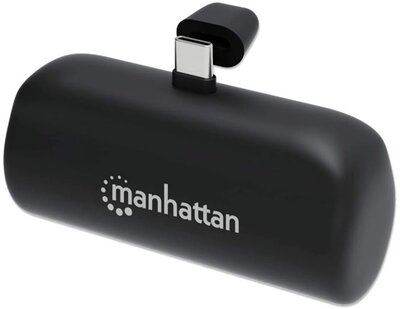 MANHATTAN Power Bank hordozható töltő és telefon állvány, 5000mAh, Beépített USB-C csatlakozóval, 10W, fekete