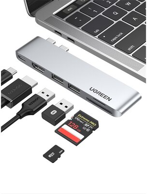 UGREEN Dokkoló állomás 6 az 1-ben, 4K×2K@30Hz, USB 3.0 HUB, HDMI, USB-C, USB-A, 5Gbps, szürke