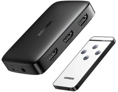 UGREEN HDMI Switch, 3 az 1-ben, 3 port, 3x1, 3 bemenet 1 kimenet, 4K@30Hz, távirányítóval, fekete