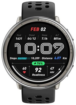 AMAZFIT ACTIVE 2 okosóra (bőr szíj, aktivitásmérő, GPS, 160 sport mód, NFC, vízálló, 5 ATM + szilikon szíj) FEKETE