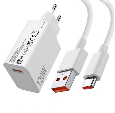 XIAOMI MDY-16-EN hálózati töltő USB aljzat (120W, PD gyorstöltő + Type-C kábel) FEHÉR
