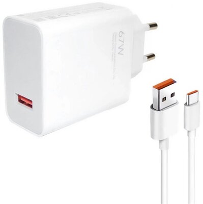 XIAOMI hálózati töltő USB aljzat (67W, gyorstöltő + Type-C kábel) FEHÉR