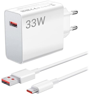 XIAOMI MDY-12-EA hálózati töltő USB aljzat (33W, PD gyorstöltő + Type-C kábel) FEHÉR