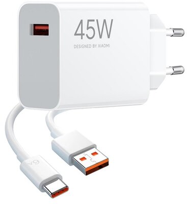 XIAOMI hálózati töltő USB aljzat (45W, gyorstöltő + Type-C kábel) FEHÉR