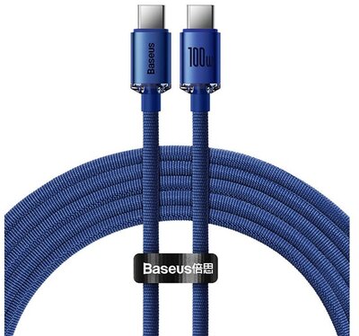 BASEUS CRYSTAL SHINE adatkábel (Type-C - Type-C, 100W, PD gyorstöltő, 120cm, cipőfűző) SÖTÉTKÉK