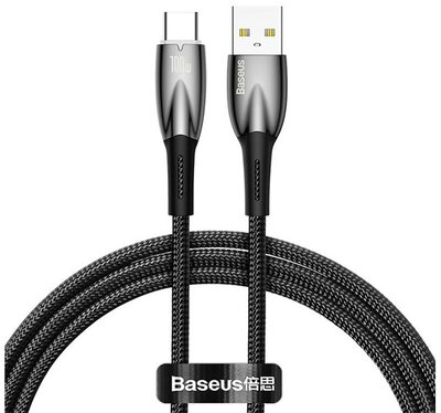 BASEUS GLIMMER adatkábel (USB - Type-C, 6A, 100W, gyorstöltő, 100cm, törésgátló) FEKETE