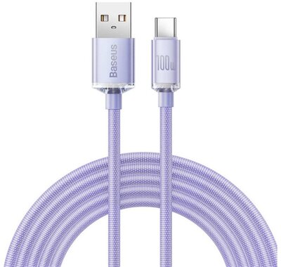BASEUS CRYSTAL SHINE adatkábel (USB - Type-C, 100W, PD gyorstöltő, 200cm, cipőfűző) LILA