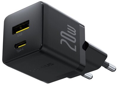 BASEUS PALM hálózati töltő USB+Type-C aljzat (20W, PD gyorstöltő 3.0) FEKETE