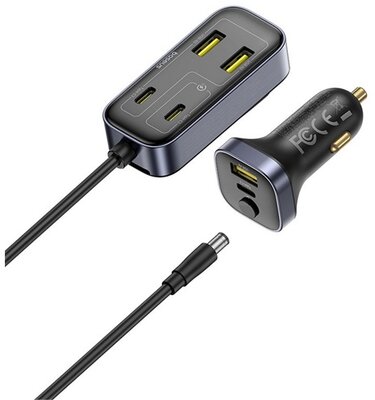 BASEUS BACKSEATPAL L1 autós töltő 3 USB+3 Type-C aljzat (110W, gyorstöltő, GaN, 150cm) FEKETE