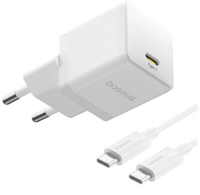 BASEUS PALM 1C hálózati töltő Type-C aljzat (20W, PD gyorstöltő 3.0 + Type-C kábel) FEHÉR