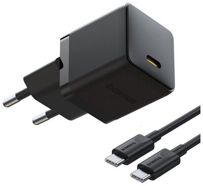 BASEUS PALM 1C hálózati töltő Type-C aljzat (20W, PD gyorstöltő 3.0 + Type-C kábel) FEKETE