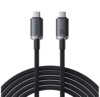 BASEUS CRYSTAL SHINE adatkábel (Type-C - Type-C, 100W, PD gyorstöltő 150cm, cipőfűző) FEKETE