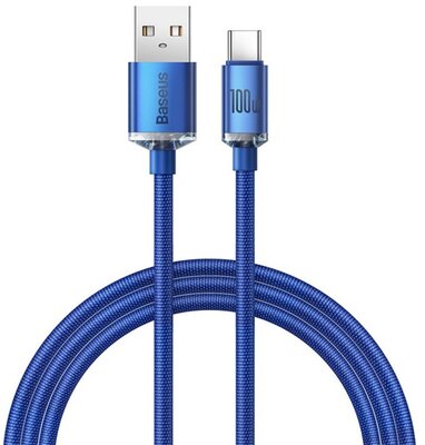 BASEUS CRYSTAL SHINE adatkábel (USB - Type-C, 100W, PD gyorstöltő, 120cm, cipőfűző) SÖTÉTKÉK