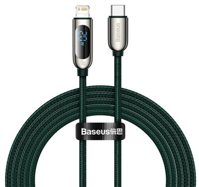 BASEUS adatkábel (Type-C - lightning, 20W, PD gyorstöltő, 200cm, LED kijelző) SÖTÉTZÖLD